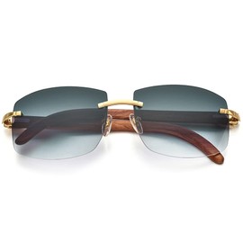 HEPIDEM Wood Sunglasses for Men, Rimless Square Sun Glasses 4189705 (Wood Frame Gradient Grey Lens)