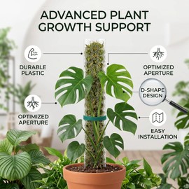 Poste de Musgo para Plantas Trepadoras, Soporte de Plástico en Forma de D Apilable de 43 cm con Retención de Agua para Monstera, Philodendron, Plantas de Interior - 6 Piezas