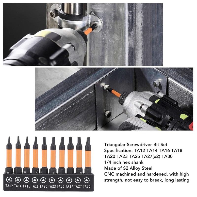 10Pcs Triangle Screwdriver Set, 50mm Length 1/4 Inch Hex Shank