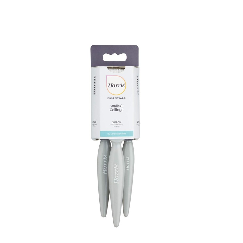 Harris Essentials Walls & Ceilings Paint Brushes, 3 Brush Pack,