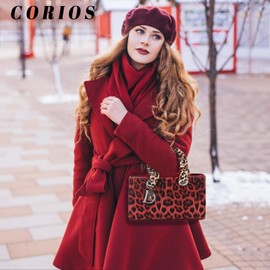 CORIOS Leopard Print Handbag Women's PU Leather Shoulder Bag Waterproof Shoulder Bags Fashion Messenger Bag Handbag Elegant Tote Bag Carry Bag Work Travel Handbag, Red M, hobo