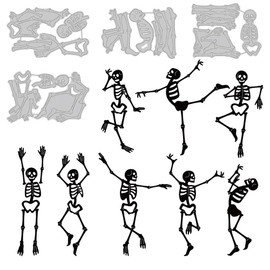 BENECREAT 4PCS 8 Styles Dancing Skeleton Carbon Steel Cutting Dies Stencils, Day of The Dead Skeleton Metal Embossing Stencil for DIY Scrapbooking Album Paper Cards Decorative Craft