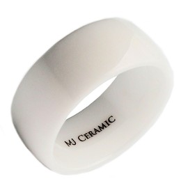 Classic White Ceramic 10mm Wedding Band High Polish Comfort Fit Ring Size 9.5