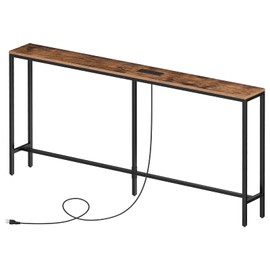 MAHANCRIS 63'' Skinny Console Table with Charging Station, Narrow Long Sofa Couch Table, Easy Assembly, Entryway Table for Living Room, Foyer, Hallway, Rustic Brown CTHR165E01Z1