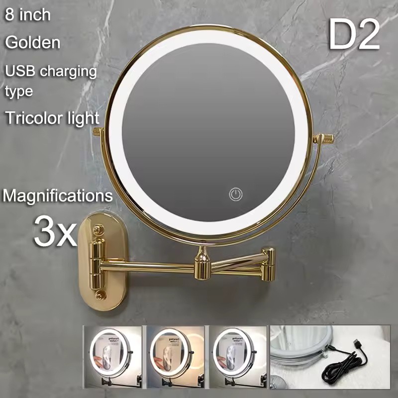 7–8 Inch Wall-Mounted LED Makeup Mirror, 1X/3X–10X, Battery & USB