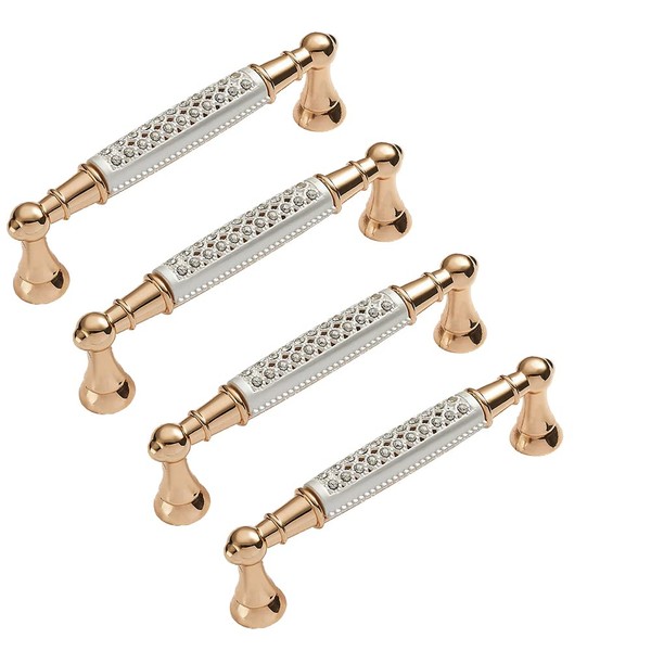 4 Pieces Gold Cabinet Handles, Minimalist Wardrobe Handles with Rhinestones,