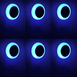 KINUR 6 Pack Blue, LED Night Lights Plug into Wall with Dusk to Dawn sensors, Plug in Night Lights for Kids Room, Bedroom, Bathroom, Baby Nursery,Stair Lights, Hallway Light
