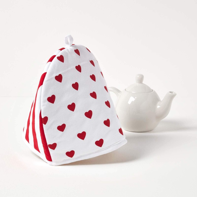 HOMESCAPES Double Design Tea Cosy red Hearts Muff Teapot Warmer
