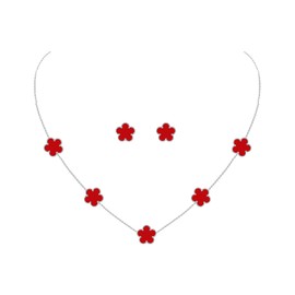 JIEMUCHU Gold Plated Stainless Steel Four Leaf Clover Necklace and Stud Jewelry Set for Women, 1.3cm*1.3cm, Platinum, No Gemstone