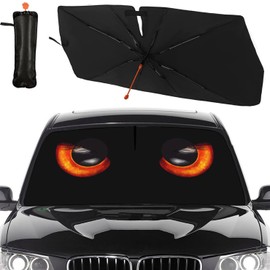 UOER Car Windshield Sun Shade Umbrella, Black Eyes Windshield Sunshades with 360° Rotation Bendable Handle, Foldable Automotive Windshield Shades, Full Cover Sun Shade for Most Vehicles