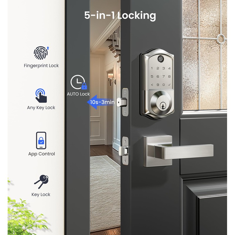 Veise Fingerprint Smart Door Lock, App Control, 7-in-1 Keyless Entry,