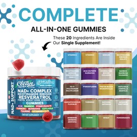 Youth Bloom NAD+ Supplement Gummies Resveratrol Fisetin Wheat Germ Berberine Taurine Turmeric Collagen Astaxanthin Nicotinamide Gotu Kola Pomegranate Vitamin C & E 60 Ct by Clean Nutra