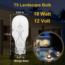 QYKAVM 12-Pack Landscape Light Bulbs 18 Watt 12 Volt T5 Low Voltage Small Incandescent Light Bulbs for Malibu Lights Landscape, Appliance, RV, Outdoor -1/4 Wedge Base,2800K Warm White,CRI 85 (Clear)