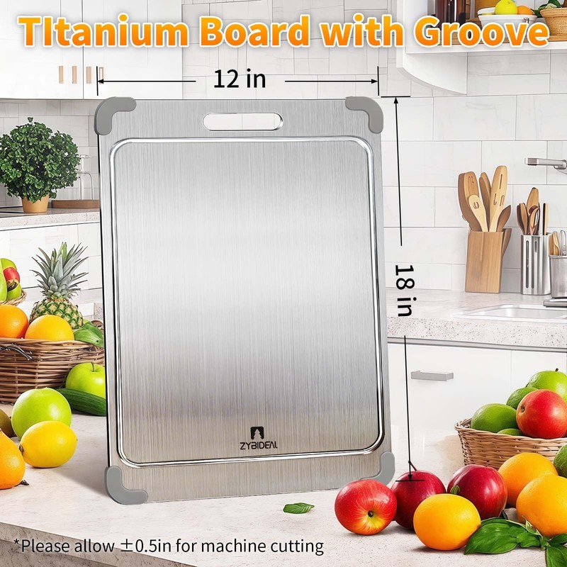 ZYBIDEAL 100% Pure Titanium Cutting Board with Grooves, Update Double