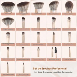 HEYMKGO Juego de 22 brochas de maquillaje profesionales de alta calidad, base sintética de contorno corrector de contorno para sombra de ojos, brochas de maquillaje con estuche, almohadillas