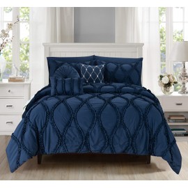 Elegant Comfort 10pc Bed-in-a-Bag Infinity Design Comforter Set, Ultra Soft Bed Set Featuring Decorative Pillows and Fitted Sheet with Storage Pockets, Infinity Comforter, Full/Queen, Midnight Navy