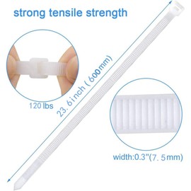 24 inch Zip Ties Heavy Duty outdoor use Extra Long Cable Ties White 100 pcs 120 lbs thick plastic Ziptie