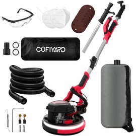 Cofiyard Drywall Sander with Vacuum Dust Collector,1250W Electric Drywall Sander ,7 Variable Speed LED Light 900-1800RPM,Foldable & Extendable Handle Ceiling Popcorn Removal Tool
