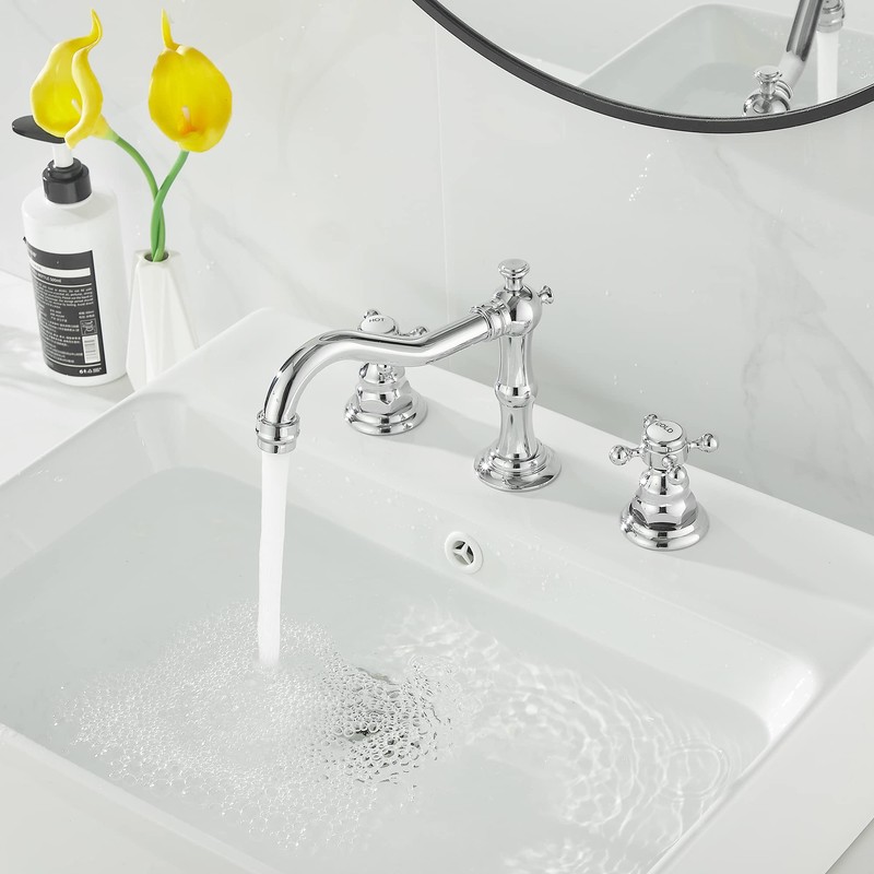 GGStudy 2 Handles 3 Holes Faucet Widespread Bathroom Sink Faucet