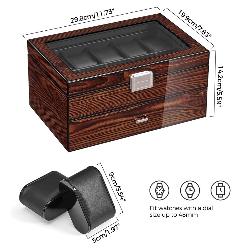 BEWISHOME High-End Watch Box, 20-Slot Watch Case with Large Glass