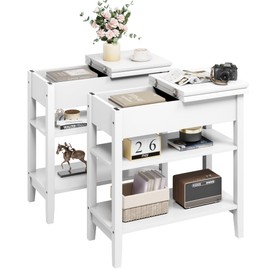 BOTLOG End Table White, Narrow Side Table with Storage Shelves, Flip Top Sofa Table Bedside Table for Living Room Bedroom, Small Space