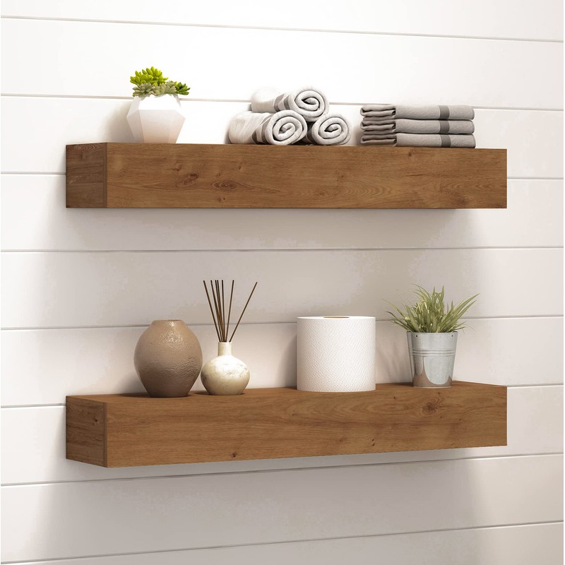 ROOREVO Wall Floating Shelves, Rustic Wood Wall Shelf Handmade (Light