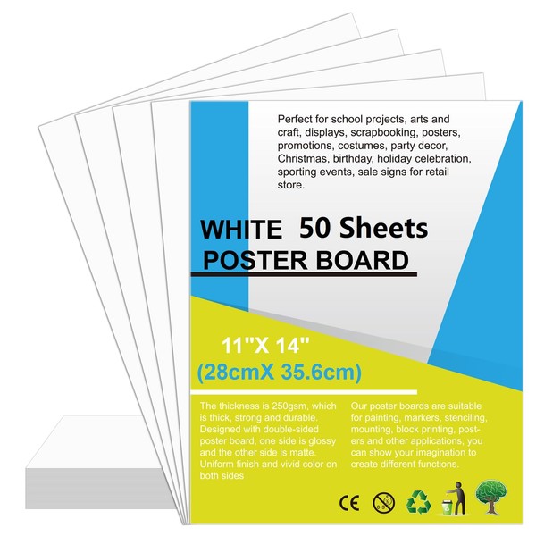 50Pcs Poster Board White Poster Paper Bulk 11" x 14",