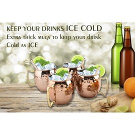 BOLD & DIVINE Copper Plated Moscow Mule Mugs Set of 4 | 18 Oz | Hammered Copper Cups with 304 Stainless Steel Lining and Gold Brass Handles | Perfect for Bars, Parties & Gifts