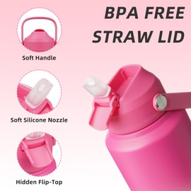 BJPKPK Insulated Water Bottle with Straw Lid, 40oz Large Thermos, BPA Free Leak Proof Stainless Steel Metal Water Bottles, Tumblers, Cups, Flasks for Travel, Sports,Cherry