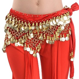 Women's Professional Belly Dance Hip Scarf Belly Dance Skirts Belly Dance Costume Hip Scarf Skirt, red