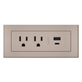 Legrand Wiremold RDZCNI radiant Furniture Power Center with USB, Recessed Power Strip, 2 Outlets, Type A/C USB, 6 Foot Cord, Nickel