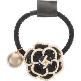 Pearl Flower Headband Camellia Hair Tie Pearl Flower Hair Ropes Curly Hair Satin Scrunchies Stretch Hair Rope Scrunchy Hair Elastics Bands Girl Tool (Black, One size)