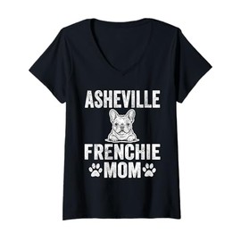 Womens Vintage Asheville Frenchie Mom Gift French Bulldog Dog Lover V-Neck T-Shirt