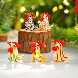 H&D HYALINE & DORA Set of 5 Glass Blown Rooster Figurine Mini Glass Rooster Collectible Art Glass Rooster Ornament Gift for Home Desktop Decor
