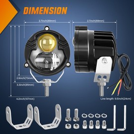 Nilight Motorcycle Driving Lights 2.7 inch White Amber Spot Beam Fog Light LED Pods IP67 Waterproof Auxiliary Offroad Lighting for Motorbike Dirt Bike e-Bike Scooter Snowmobile ATV UTV SUV Truck