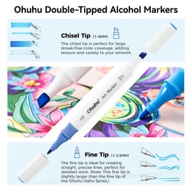 Ohuhu Alcohol Based Markers Set: 96-pack Double Tipped Art Marker - Chisel & Fine Color Sketch Markers for Artists Adult Coloring Drawing Illustration - 2 x Colorless Blender & 2 x Case