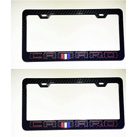 Lolosale 2PCS Carbon Fiber Camaro Flag License Plate Tag Frame Cover Holder Racing Sport for Chevy Camaro