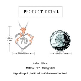 JUSTKIDSTOY 70th Birthday Gifts for Women: Sterling Silver 925 Rose Pendant Necklace for Mom, Grandmother, Wife