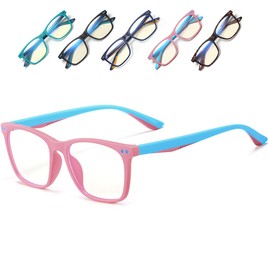 Musivon Children's Glasses Without Prescription Anti Blue Light Filter Glasses Kids Blue Filter Game Computer Glasses for Girls Boys with Lenses 4-14 Years, Pink and blue