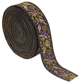 BENECREAT 10.9 Yards 25mm Goldenrod Vintage Jacquard Ribbon, Boho Braid Embroidered Trim for Clothing, Bag, Headbands, Pillowcases, Pet Collar