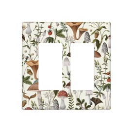 Cute Cream/Beige Boho Mushrooms 2 Gang Double Decorator GFCI/Rocker Vintage Sage Herb Hippy Floral Fantasy Forest Wall Plate Electrical Outlet Decorative Receptacle Cover Light Switch for Dimmer, USB