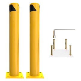 YITAHOME Safety Bollard Post, 42" x 4.5" Steel Bollards for Warehouse, Yellow, 2 PACK