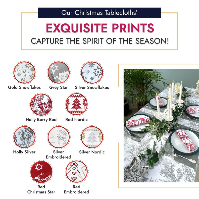 Ragged Rose Christmas Table Cloth - Festive Linen Tablecloth with
