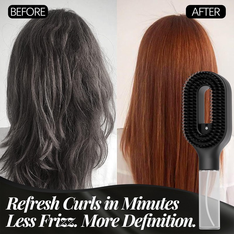 Manual Curl Refresh Misting Hair Brush with Refillable Reservoir, Black