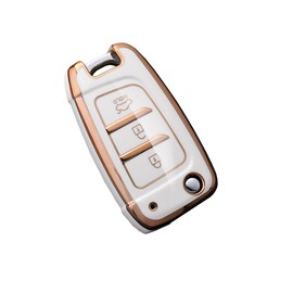 HIBEYO Folding Key Fob Cover for Hyundai Elantra Solaris 2 Tucson I30 I35 I40 Ix35 Kona Genesis Santa Fe Azera Verna Accent Celesta Sonata Accessories Key Shell Cover Protector-White