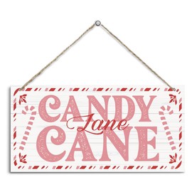 Candy Cane Lane Sign, Christmas Hanging Wood Sign, Winter Decorative Wall Signs, Rustic Winter Wood Door Sign, Farmhouse Outdoor Wood Christmas Decor, Christmas Wall Porch Plaque Decor (Z8)
