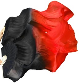 KIKIGOAL 1 Pair Women Faux Silk Belly Dance Fan Veil,Handmade Silk Dancing Fan,Bamboo Long Fans Veils For Dance Performances (Gradual Red)