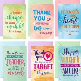 ceiba tree 24 Pack Thank You Cards for Teachers Watercolor Teacher Appreciation Greeting Card Bulk with Envelopes for A Year End and Teachers Week Graduation