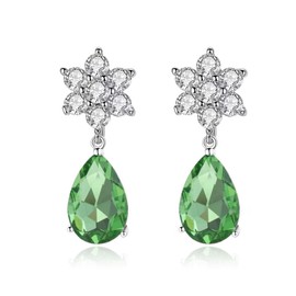 Salanda CZ Drop Earrings for Women, 18K White Gold Plated Dangle Earrings Hypoallergenic Cubic Zironia Pendant Earrings for Women Light Green 7 * 10MM
