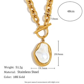 JASXEYO 18K Gold Plated Baroque Pearl Chain Necklace, 19 Inch, Stainless Steel Toggle Clasp